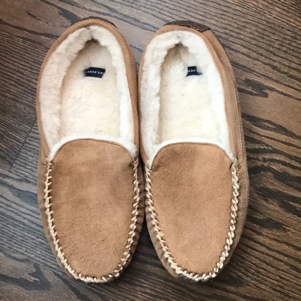 Land’s End men’s suede shearling slippers, size 11